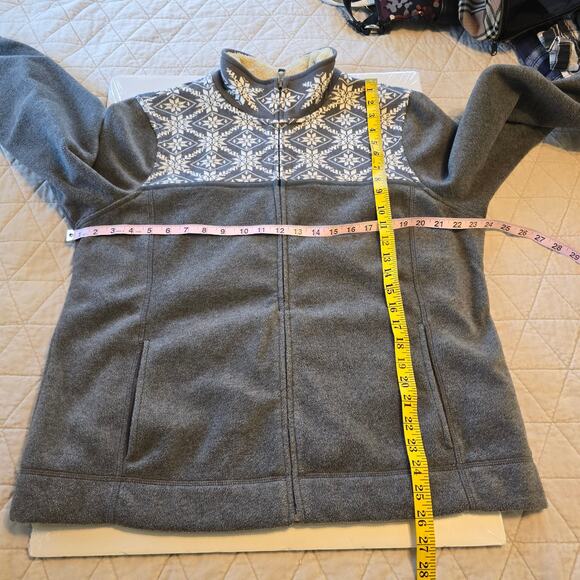 L.L.Bean Full Zip Jacket Women's XL Gray Nordic Snowflake Fair Isle Fleece READ - Picture 8 of 10